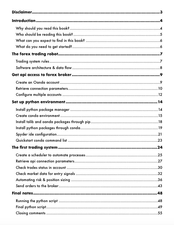Python Forex Bot Table of Contents